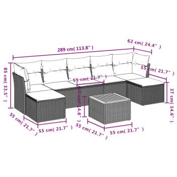 8-tlg. Garten-Sofagarnitur mit Kissen Grau Poly Rattan