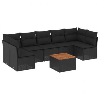 8-tlg. Garten-Sofagarnitur mit Kissen Schwarz Poly Rattan