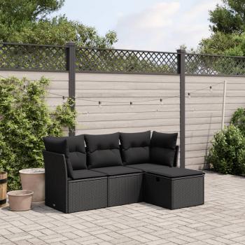 ARDEBO.de - 4-tlg. Garten-Sofagarnitur mit Kissen Schwarz Poly Rattan