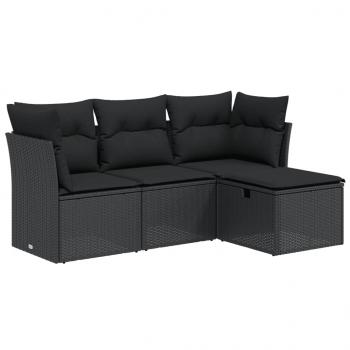 4-tlg. Garten-Sofagarnitur mit Kissen Schwarz Poly Rattan