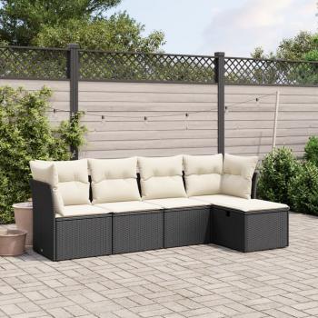 ARDEBO.de - 5-tlg. Garten-Sofagarnitur mit Kissen Schwarz Poly Rattan