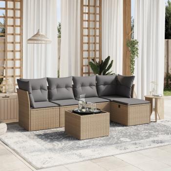 ARDEBO.de - 6-tlg. Garten-Sofagarnitur mit Kissen Beige Poly Rattan