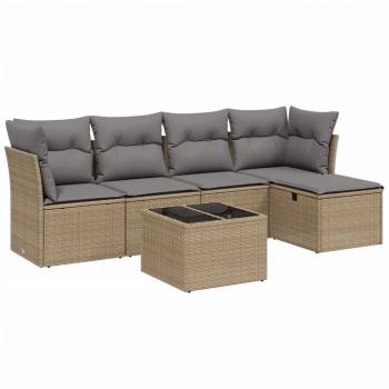 6-tlg. Garten-Sofagarnitur mit Kissen Beige Poly Rattan