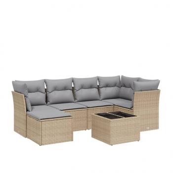 7-tlg. Garten-Sofagarnitur mit Kissen Beige Poly Rattan