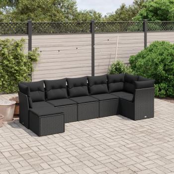 ARDEBO.de - 7-tlg. Garten-Sofagarnitur mit Kissen Schwarz Poly Rattan