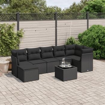 ARDEBO.de - 8-tlg. Garten-Sofagarnitur mit Kissen Schwarz Poly Rattan