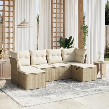 ARDEBO.de - 6-tlg. Garten-Sofagarnitur mit Kissen Beige Poly Rattan