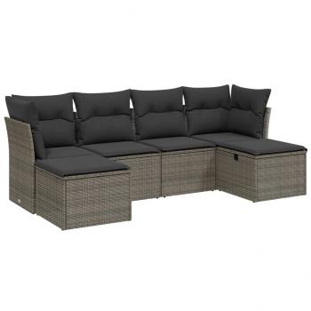 6-tlg. Garten-Sofagarnitur mit Kissen Grau Poly Rattan