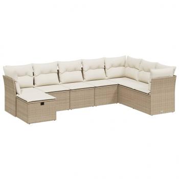 8-tlg. Garten-Sofagarnitur mit Kissen Beige Poly Rattan