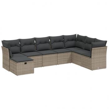 8-tlg. Garten-Sofagarnitur mit Kissen Grau Poly Rattan