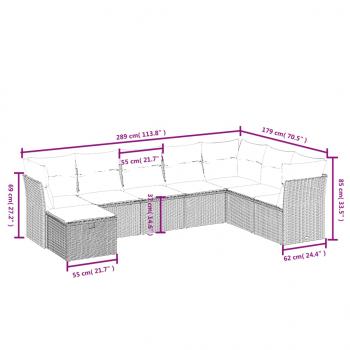 8-tlg. Garten-Sofagarnitur mit Kissen Grau Poly Rattan