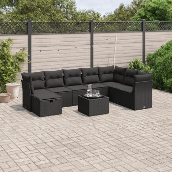 ARDEBO.de - 9-tlg. Garten-Sofagarnitur mit Kissen Schwarz Poly Rattan