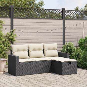 ARDEBO.de - 4-tlg. Garten-Sofagarnitur mit Kissen Schwarz Poly Rattan