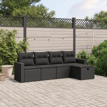 ARDEBO.de - 5-tlg. Garten-Sofagarnitur mit Kissen Schwarz Poly Rattan