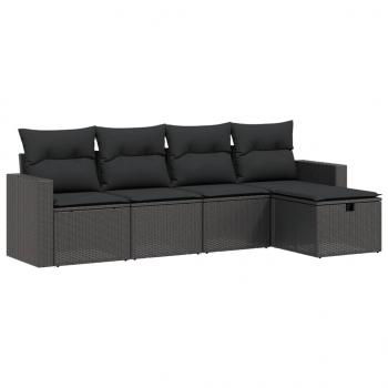 5-tlg. Garten-Sofagarnitur mit Kissen Schwarz Poly Rattan