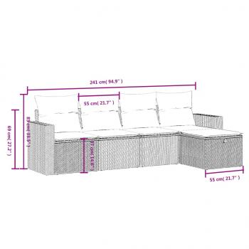 5-tlg. Garten-Sofagarnitur mit Kissen Schwarz Poly Rattan