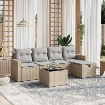 ARDEBO.de - 6-tlg. Garten-Sofagarnitur mit Kissen Beige Poly Rattan