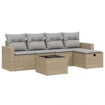 6-tlg. Garten-Sofagarnitur mit Kissen Beige Poly Rattan