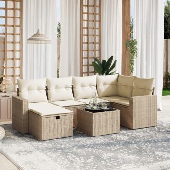 ARDEBO.de - 7-tlg. Garten-Sofagarnitur mit Kissen Beige Poly Rattan