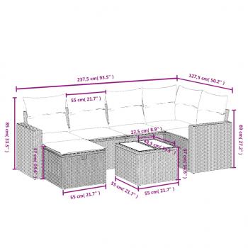 7-tlg. Garten-Sofagarnitur mit Kissen Beige Poly Rattan