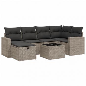 7-tlg. Garten-Sofagarnitur mit Kissen Grau Poly Rattan