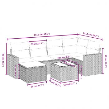 7-tlg. Garten-Sofagarnitur mit Kissen Grau Poly Rattan