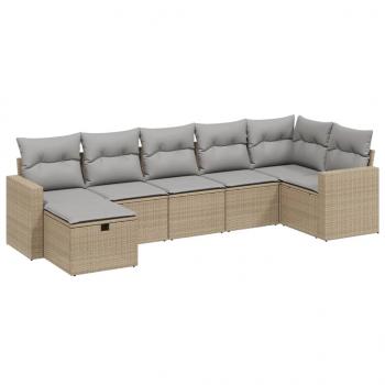 7-tlg. Garten-Sofagarnitur mit Kissen Beige Poly Rattan