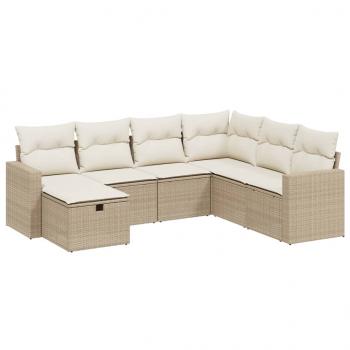 7-tlg. Garten-Sofagarnitur mit Kissen Beige Poly Rattan