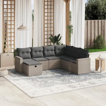 ARDEBO.de - 7-tlg. Garten-Sofagarnitur mit Kissen Grau Poly Rattan