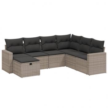 7-tlg. Garten-Sofagarnitur mit Kissen Grau Poly Rattan