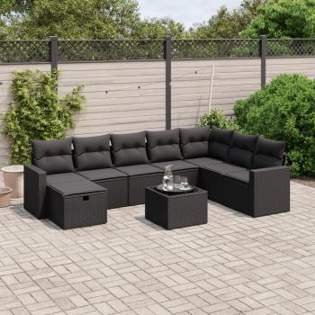 ARDEBO.de - 9-tlg. Garten-Sofagarnitur mit Kissen Schwarz Poly Rattan