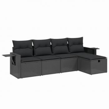 5-tlg. Garten-Sofagarnitur mit Kissen Schwarz Poly Rattan