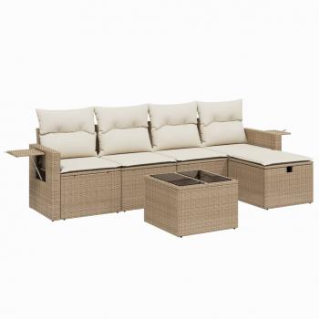 6-tlg. Garten-Sofagarnitur mit Kissen Beige Poly Rattan