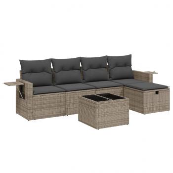 ARDEBO.de - 6-tlg. Garten-Sofagarnitur mit Kissen Grau Poly Rattan