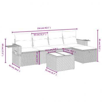 6-tlg. Garten-Sofagarnitur mit Kissen Grau Poly Rattan