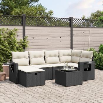 ARDEBO.de - 7-tlg. Garten-Sofagarnitur mit Kissen Schwarz Poly Rattan