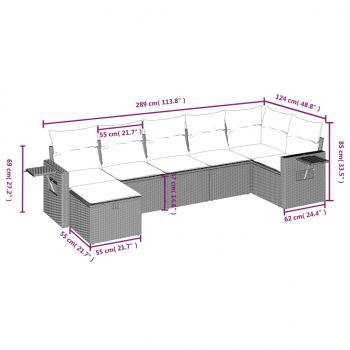 7-tlg. Garten-Sofagarnitur mit Kissen Beige Poly Rattan