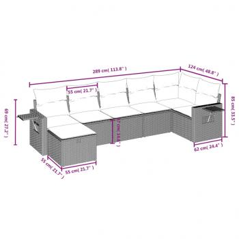 7-tlg. Garten-Sofagarnitur mit Kissen Grau Poly Rattan