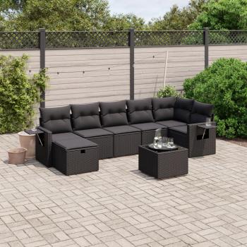 ARDEBO.de - 8-tlg. Garten-Sofagarnitur mit Kissen Schwarz Poly Rattan