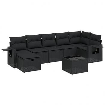 8-tlg. Garten-Sofagarnitur mit Kissen Schwarz Poly Rattan