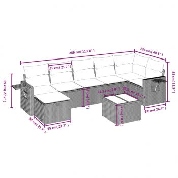 8-tlg. Garten-Sofagarnitur mit Kissen Schwarz Poly Rattan