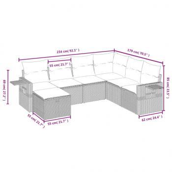 7-tlg. Garten-Sofagarnitur mit Kissen Beige Poly Rattan