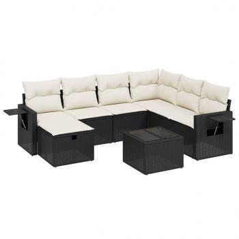 8-tlg. Garten-Sofagarnitur mit Kissen Schwarz Poly Rattan