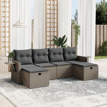 ARDEBO.de - 6-tlg. Garten-Sofagarnitur mit Kissen Grau Poly Rattan