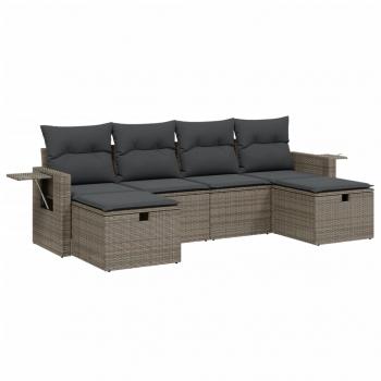 6-tlg. Garten-Sofagarnitur mit Kissen Grau Poly Rattan