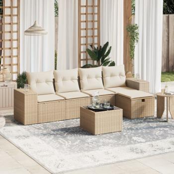 ARDEBO.de - 6-tlg. Garten-Sofagarnitur mit Kissen Beige Poly Rattan