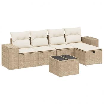 6-tlg. Garten-Sofagarnitur mit Kissen Beige Poly Rattan