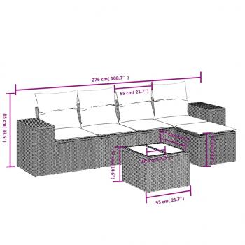 6-tlg. Garten-Sofagarnitur mit Kissen Beige Poly Rattan