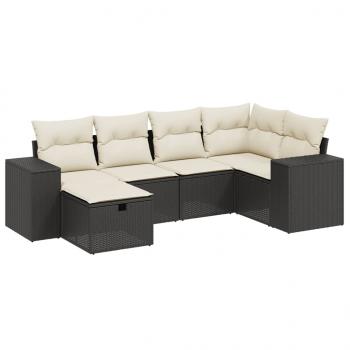 6-tlg. Garten-Sofagarnitur mit Kissen Schwarz Poly Rattan