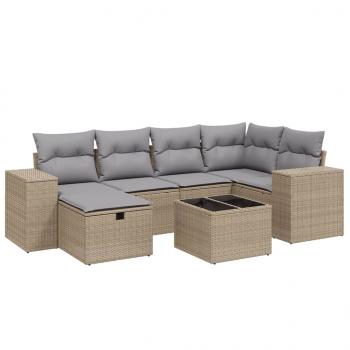 7-tlg. Garten-Sofagarnitur mit Kissen Beige Poly Rattan